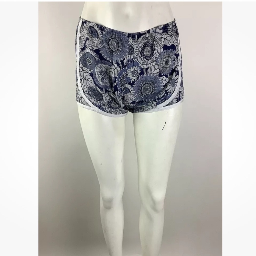 Ann Mashburn Sz XS Poplin Track Shorts Floral Print Blue 100% Cotton Pullon